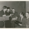 Orson Welles, Betty Garde, Ray Collins, William Robson and Archibald MacLeish in rehearsal for the radio program Air Raid.