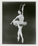 Melissa Hayden posing in costume as the firebird in George Balanchine's production of "The Firebird".