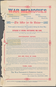War memories, 1861--the war for the Union--1865: catalogue of original photographic war views