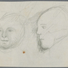 Sketch of two men's heads with holograph note on verso