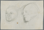 Sketch of two men's heads with holograph note on verso