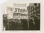 Demonstrators, including members of the Finnish Workers Club, protesting the death sentence imposed on the Scottsboro Trial defendants