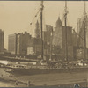 View of four-masted schooner, Woolworth Building, World Building, Municipal Building
