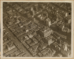 Aerial view of Manhattan theater district: B. F. Keith's Palace Theatre; Hotel Claridge; Hotel Astor