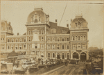Grand Central Terminal; horse drawn streetcars and cabs; Park Avenue Oyster House
