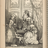 Illustration of a French parlor in which a small black child is riding on the back of the Duke of Orleans while three women look on.