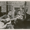 Group portrait of King Cole Trio, (left to right) Oscar Moore (guitar), Nat King Cole (piano) and Leslie Prince (double bass), during a broadcast on NBC Radio, circa 1940