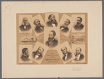 1883. Kings of Wall Street. Compliments of Monitor Oil Stove Co., Cleveland Ohio. Sidney Dillon. Cyrus W. Field. Wm. H. Vanderbilt. Russell Sage. Jas. R. Keene. Jay Gould. Geo. Wm. Ballou. Rufus Hatch. D.O. Mills. Aug. Belmont.