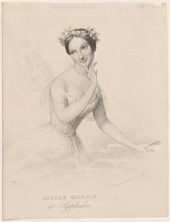 Lucile Grahn i Sylphiden. Em. Baerentzen & Co., lith. Inst.