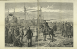 Russian convicts under military escort waiting to be ferried across the river Yenisei, in Siberia.