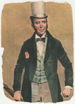 Detail from lithograph advertising the Kernell Brothers in the Vaudeville act "Sidewalk Conversation"  (wearing tophat).