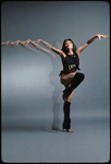 Cynthia Onrubia performing dance step from stage production Cats in studio (leg up, multi-exposure)