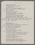 Production notes including script fragments, song lyrics, and sheet music from Everything