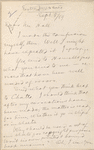 Hall, [Frederick J.], ALS to. Sep. 5, 1889.