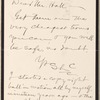 Hall, [Frederick J.], ALS to. [early 1891]