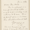 Hall, [Frederick J.], ALS to. Jun. 3, 1893. 