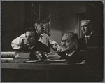 Maximillian Schell (left), Stanley Kramer (with cigarette), and Burt Lancaster (right). Judgement at Nuremberg movie set.