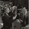 Richard Widmark (left) and Maximillian Schell (right). Judgement at Nuremberg movie set.