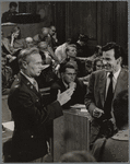 Richard Widmark (left) and Maximillian Schell (right). Judgement at Nuremberg movie set.