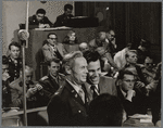 Richard Widmark (left) and Maximillian Schell (right). Judgement at Nuremberg movie set.