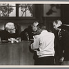 Spencer Tracy (left), Richard Widmark (right), and Stanley Kramer, (back). Judgement at Nuremberg movie set.