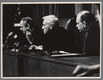 Spencer Tracy, center. Judgement at Nuremberg movie set.