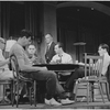 John Fiedler, Walter Matthau, Nathaniel Frey, Art Carney, Paul Dooley, and Sidney Armus playing poker in a scene from the original stage production The Odd Couple.