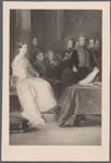 Queen Victoria and government officials engaged in a document signing.