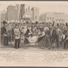 Her majesty distributing the Crimean medals at the Horse Guards, May 18th 1856. "Her Majesty in giving the medal to Sir Thomas Troubridge who had lost both his feet in action, leant over the chair of the maimed veteran and at the same time bestowed on him the honour of being her Aide-de-Camp." p. 142