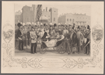 Her majesty distributing the Crimean medals at the Horse Guards, May 18th 1856. "Her Majesty in giving the medal to Sir Thomas Troubridge who had lost both his feet in action, leant over the chair of the maimed veteran and at the same time bestowed on him the honour of being her Aide-de-Camp." p. 142
