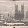 Arrival of the Queen at the west door of Westminster Abbey.