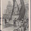The king unveiling the memorial statue to Queen Victoria at Belfast, July 27... Majesty touched a spring which caused the curtains to fly apart, and Mr. Brock's fine statue stood revealed. His Majesty, doffing his cocked hat, bowed his head for some moments in silent homage to the memory of his mother.