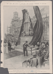 The king unveiling the memorial statue to Queen Victoria at Belfast, July 27... Majesty touched a spring which caused the curtains to fly apart, and Mr. Brock's fine statue stood revealed. His Majesty, doffing his cocked hat, bowed his head for some moments in silent homage to the memory of his mother.