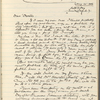 Howells, W[illiam] D[ean], AL to. Aug. 25, 1906. Copy in Isabel Lyon's hand.