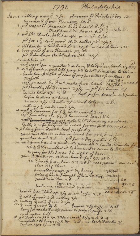 Thomas Jefferson account book, 1791-1803