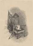 Chair [belonging to the Duke of Wellington?] with top hat on seat and cane hooked over armrest