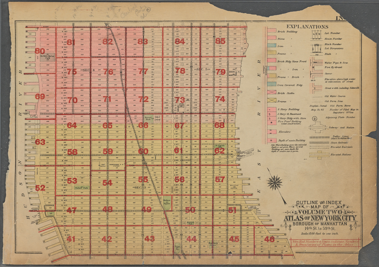 Outline And Index Map Of Volume Two Atlas Of New York City Borough Of Manhattan 14th St To 6362