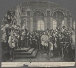 Proclaiming William I, Emperor, Versailles, January 18 1871. Bismark, in white uniform, stands just before the throne. [?] a photograph by the Berlin Photograph Company