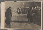 The death-bed of the Emperor William at Berlin. Court-Chaplain Kögel. [Gr]and Duchess of Baden. Prince Regent of Brunswick. Dr. Lauer. Empress Augusta. Princess Regent of Brunswick. Prince Bismark. Count Von Moitke. Prince William. Grand Duke of Baden