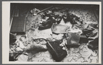 Still life: shoes, bags, etc. on damask (Paris or London).
