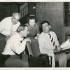 Lawrence Langner, Richard Rodgers, Agnes de Mille, and Oscar Hammerstein in rehearsal for the stage production Allegro