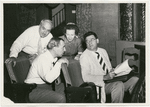 Lawrence Langner, Richard Rodgers, Agnes de Mille, and Oscar Hammerstein in rehearsal for the stage production Allegro