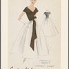 Evening dress with shawl collar, taffeta bodice and full-length chiffon skirt, decorative sash
