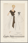 Evening dress with shawl collar, taffeta bodice and full-length chiffon skirt, decorative sash