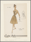 Crepe dress with florentine neckline, crossed and tucked effect on bosom, and lace trim beneath bodice, at hips and under belt in rear 