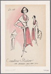 Redingote-style dress with shawl-collar jacket, chiffon halter and matching apron drape