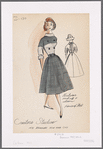 Contrasting-fabric swing dress with knitwear midriff, sleeves and stand-up collar and three rows of decorative buttons