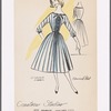 Striped-fabric shirtwaist dress with placket and boat neckline