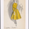 Yellow shirtwaist dress with accordion pleats on skirt and decorative pockets on bodice