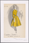 Yellow shirtwaist dress with accordion pleats on skirt and decorative pockets on bodice